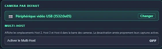 Réglage Caméra par défaut et interrupteur Multi-Host