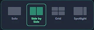 Sélecteur de disposition : Solo, Side by Side, Grid et Spotlight, avec Side by Side actif