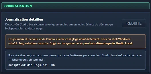 Journalisation désactivée : état par défaut
