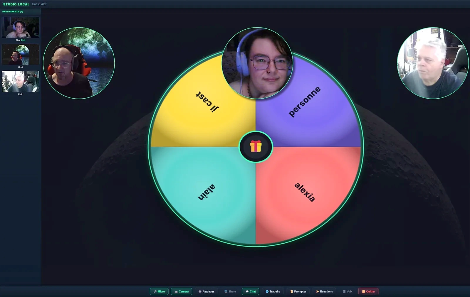 La meme roue vue par un invite, affichee plein cadre sur la scene