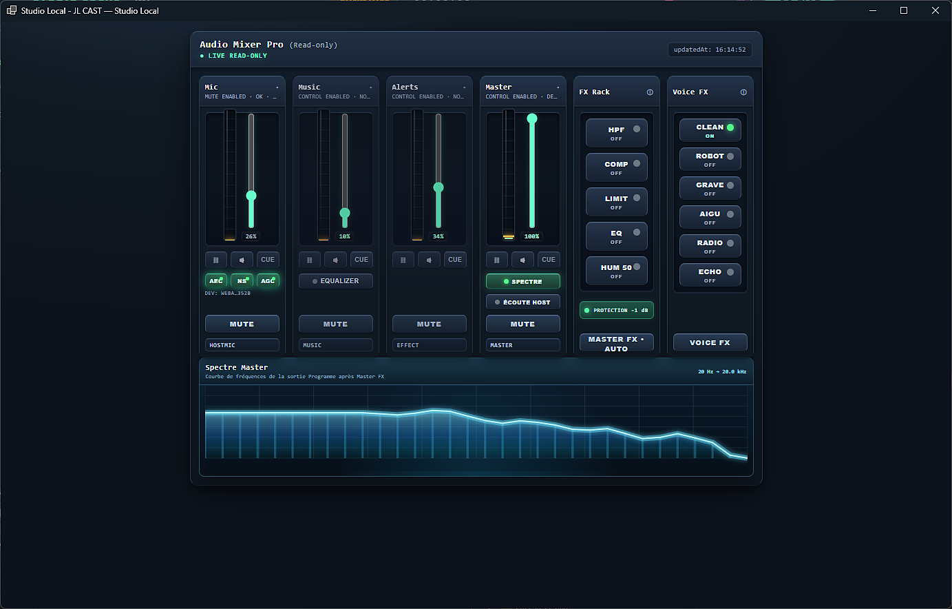 Spectre de fréquence Master dans Audio Mixer Pro