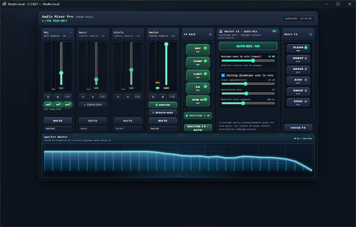 Master FX avec Auto-Mix actif dans Audio Mixer Pro