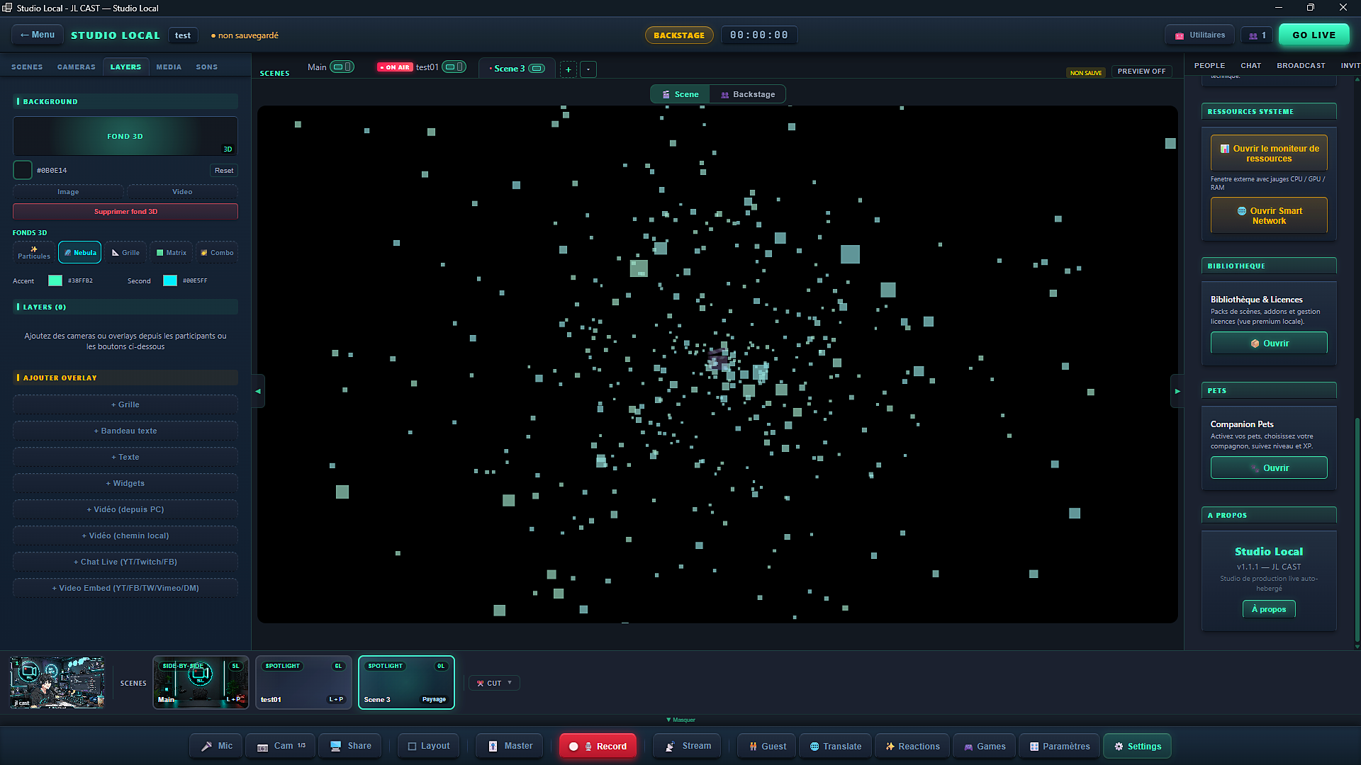 Fond 3D Nebula dans Studio Local