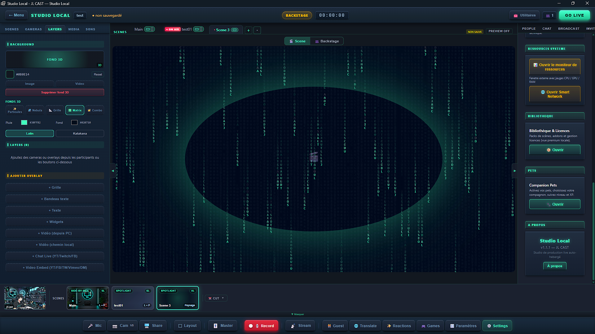 Fond 3D Matrix dans Studio Local