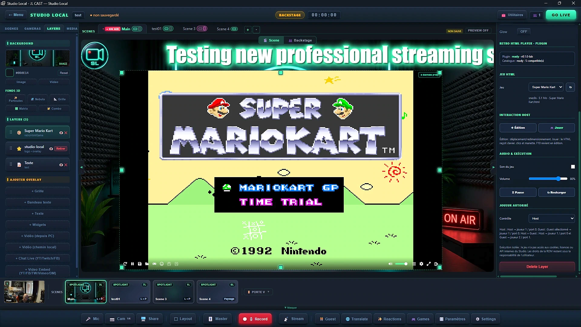 Super Mario Kart lancé dans le lecteur rétro, avec le panneau montrant snes9x · 5,1 Mo · Super Mario Kart.html